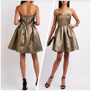 Metallic Strapless Skater Dress